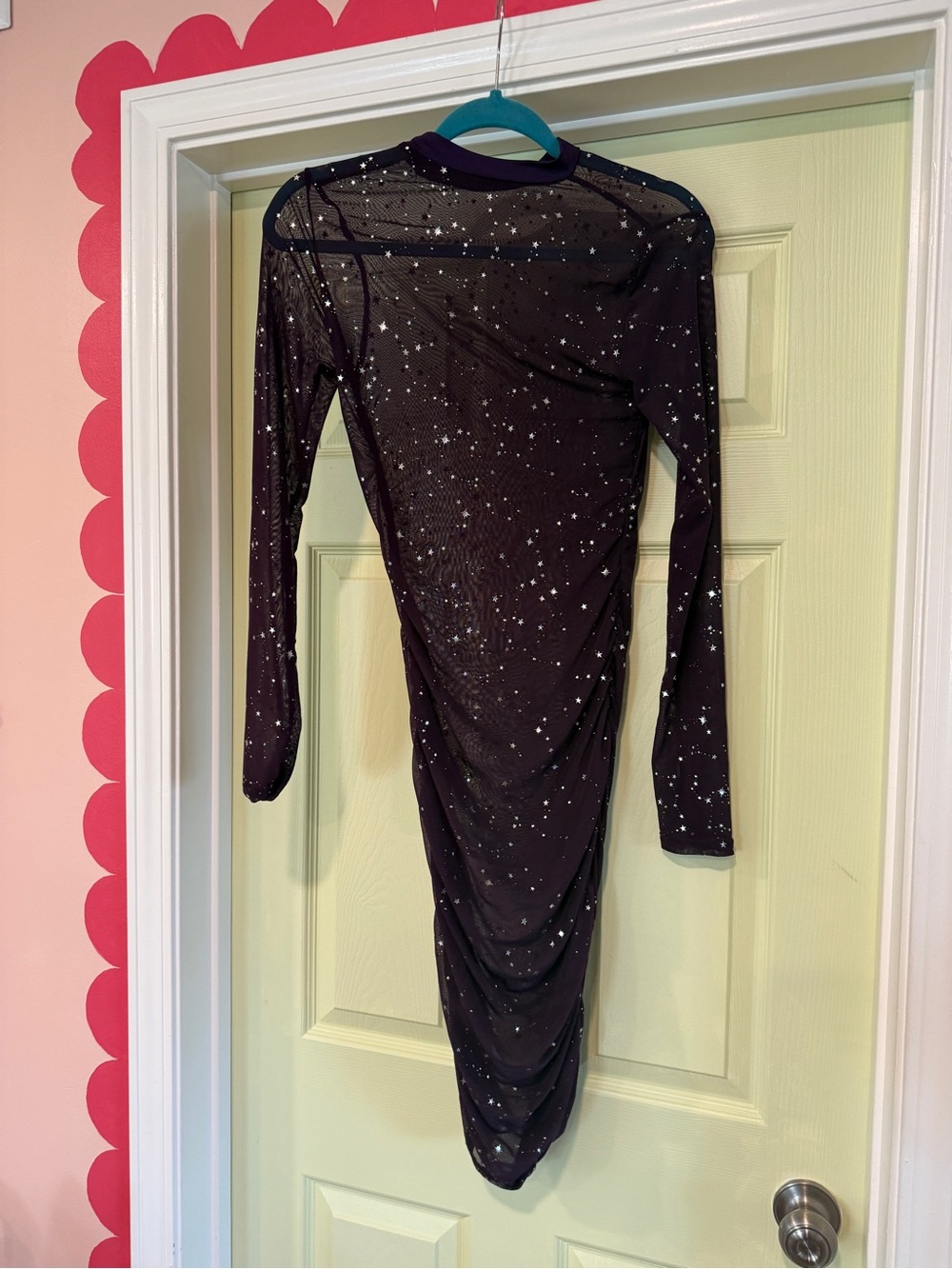 Long Sleeve Purple Star-Print Ruched Dress